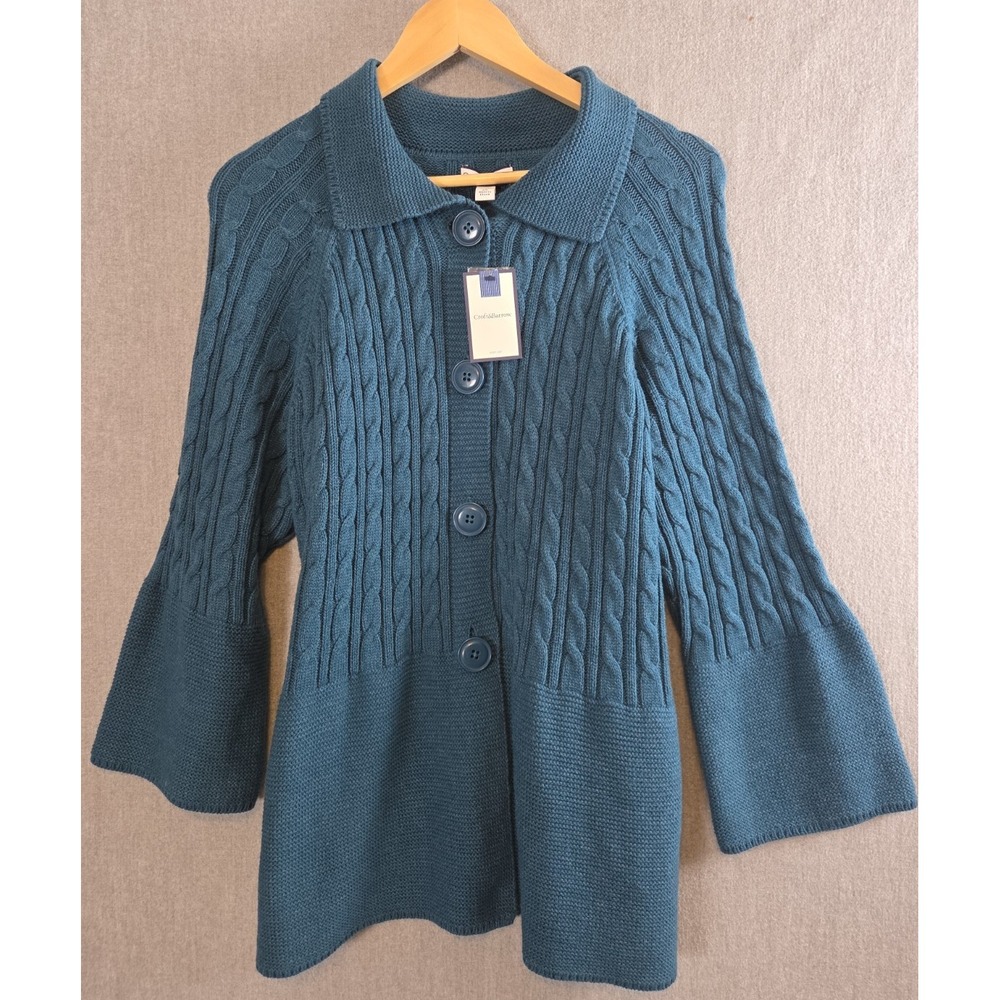 Croft & Barrow 2XL Peacock Blue Chunky Cardigan Sweater Bell Sleeve Fairy NEW